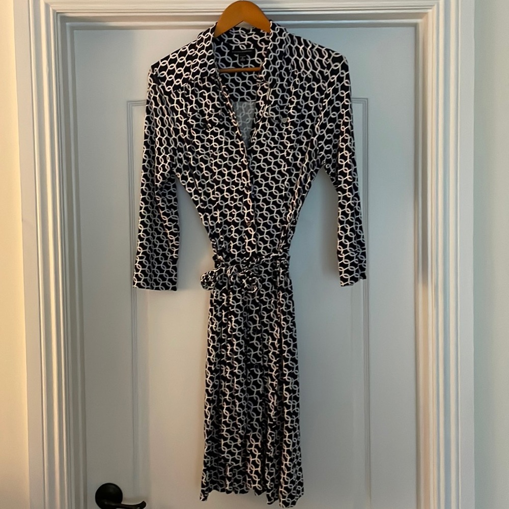 Navy Blue Banana Republic Stretch Cotton Jersey Button Through Dress Size 8